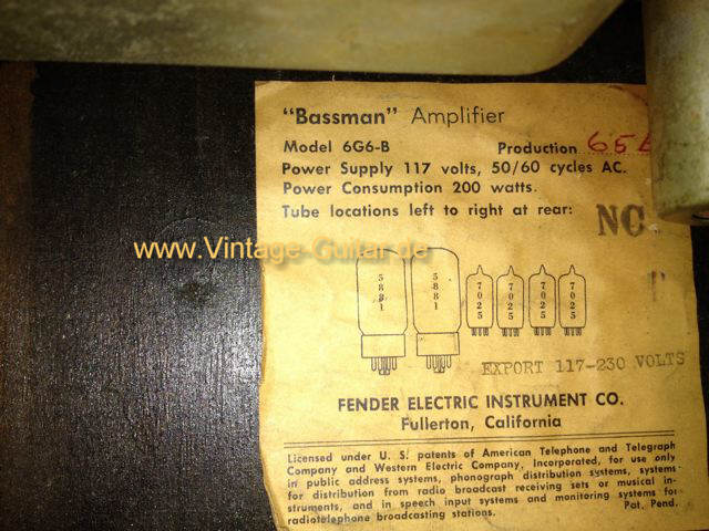 Fender Bassman Tube Chart